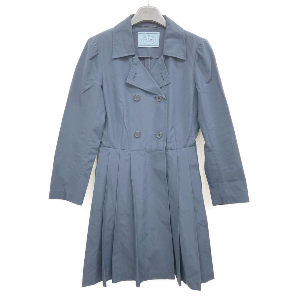 Prada 13 Stainless Steel Navy Cotton X Polyester Gathered Trench Coat Coat 38 NavyUsed