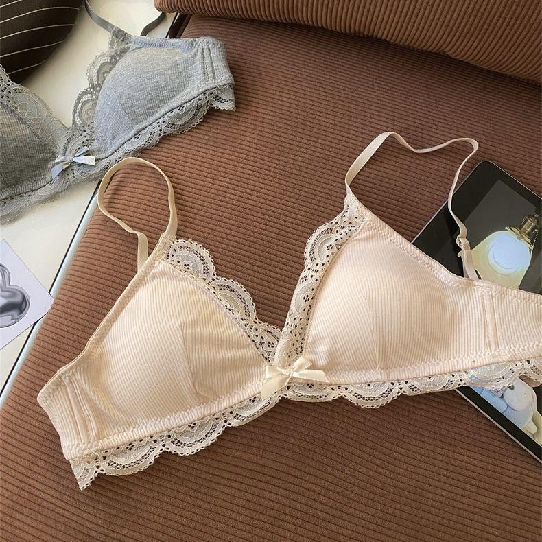 

Французский бюстгальтер-треугольник для студенток с маленькой грудью, без косточек и удобное женское нижнее белье 32/70 бежевый