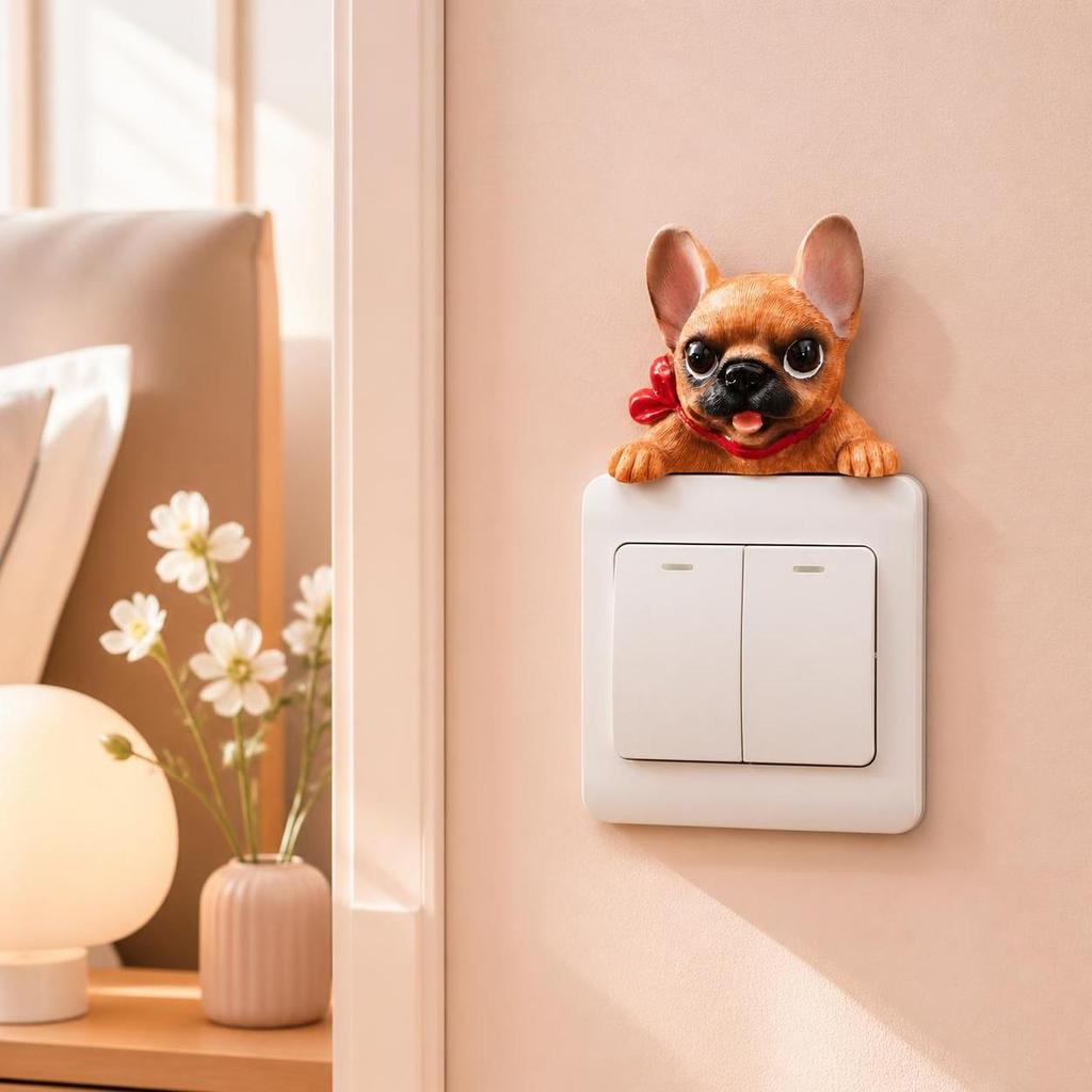 3D Dog Switch Decals Self-Adhesive Wall Socket Sticker Resin Decorations Cute Funny Accessories for Bedroom Room Wall Art Home
