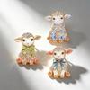 Shiny Rhinestone Zodiac Goat Brooch Cute Sheep Animal Design Lapel Pin for Bags Clothing Decoration Holiday Gift