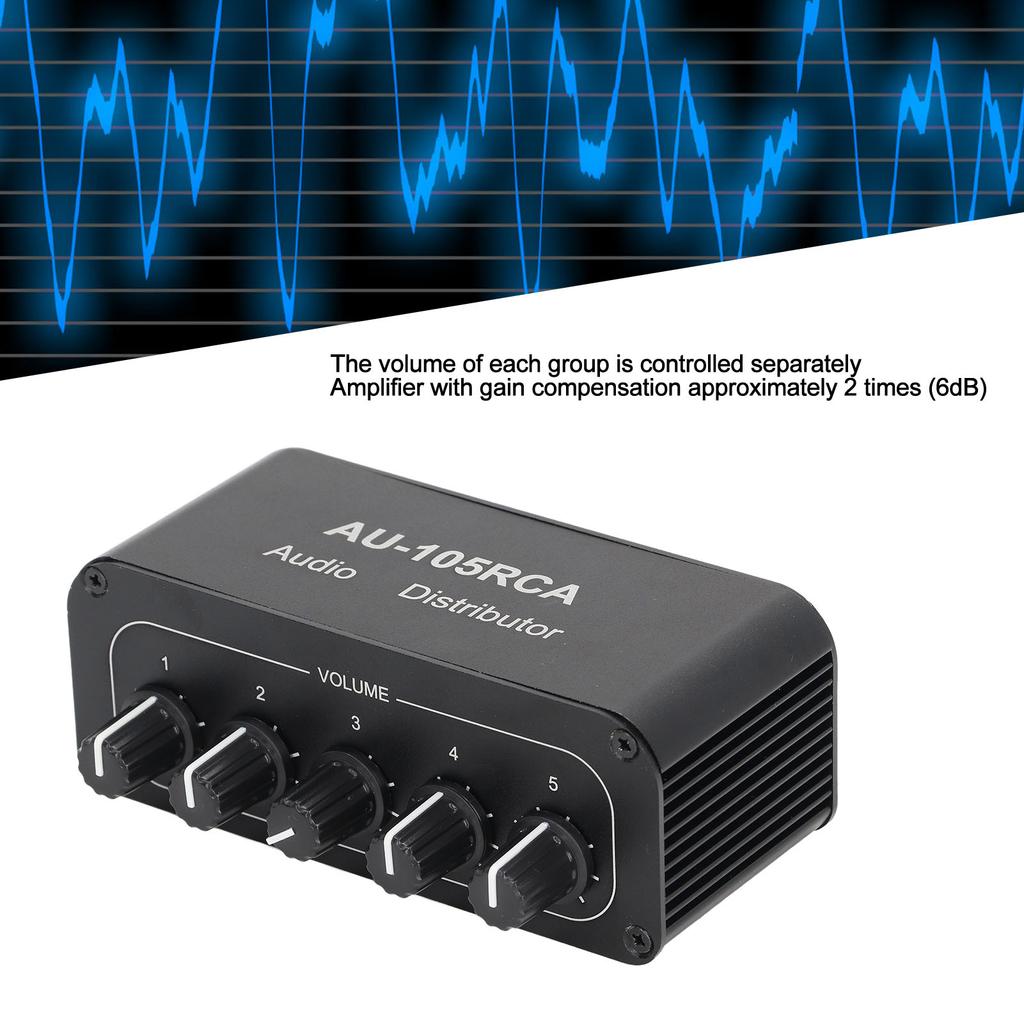Bi Directional Audio Switcher High Fidelity 5 Way Audio Switch Splitter for Multimedia Conference Room