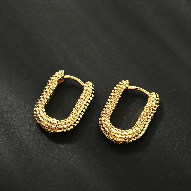 Retro Double Loop Design Drop Earring Gold Copper Color Geometric Round Earrings for Women Girls Punk Hip Hop Fashion Zircon G
