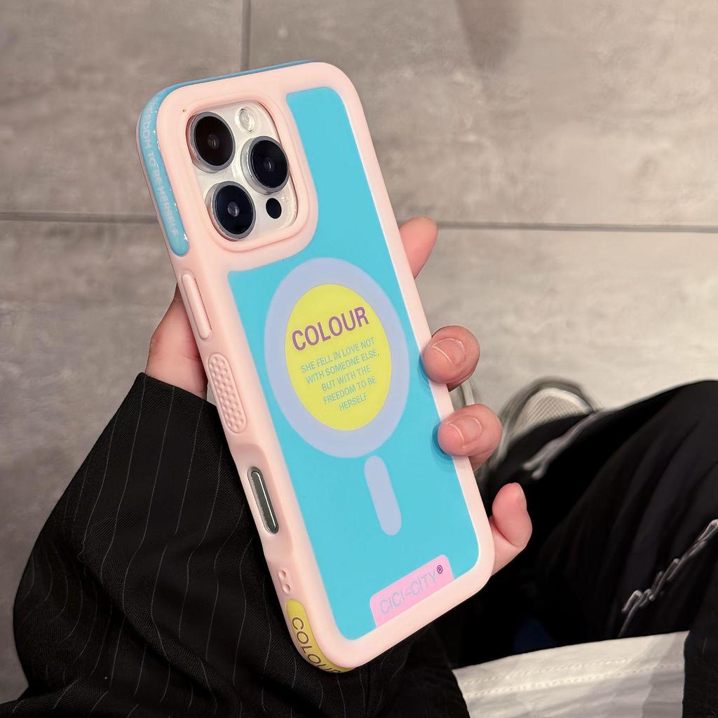 Dopamin-Farbe Magnetische Anti-Kollisions-Handyhülle für iPhone 16/15 Pro Max