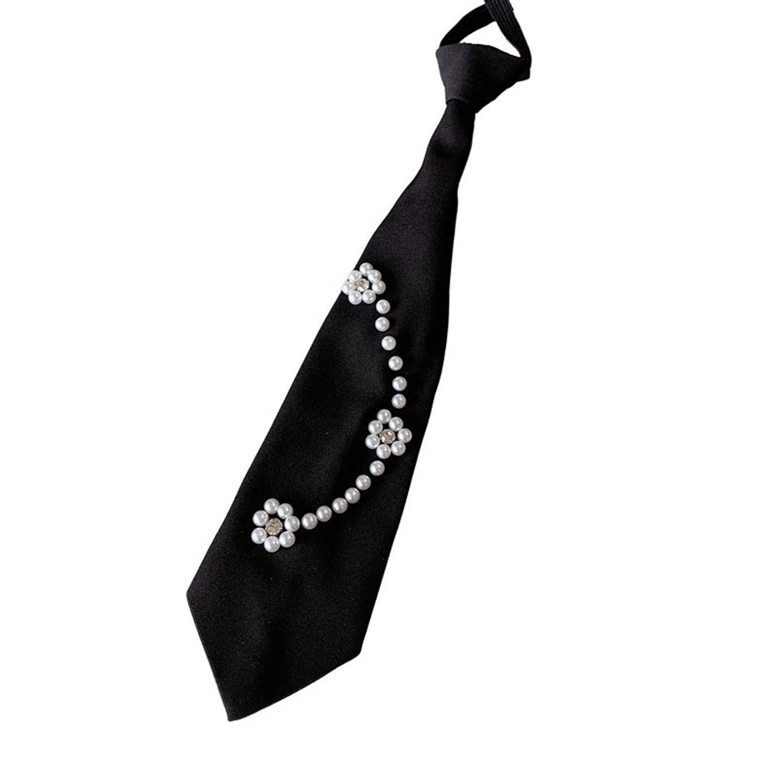 

Pearl Decor Neck Ties Pre Tied Professional Formal Shirt Convenient Lazy Person Tie Ladies Business Meetings Formal Tie білий