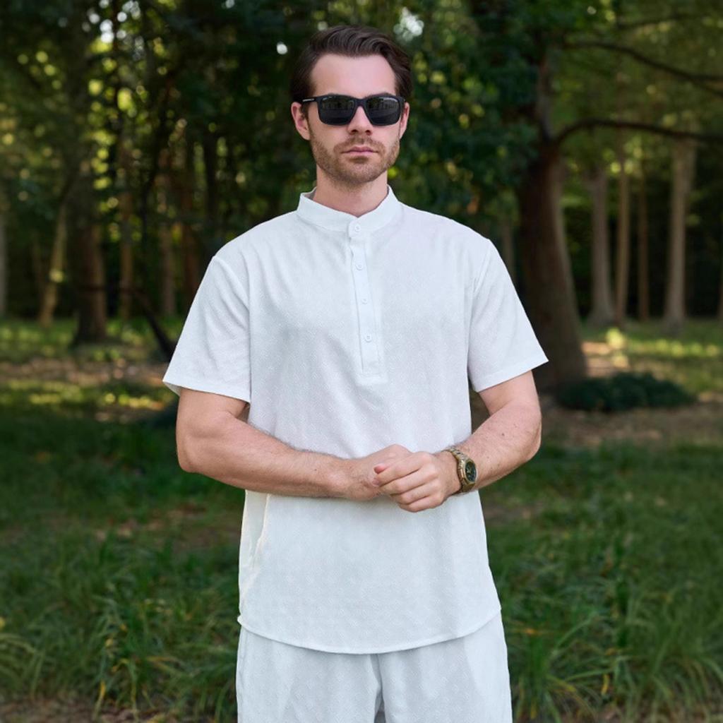 Men's Casual Short-sleeved Stand-up Collar Fashionable Men's Top