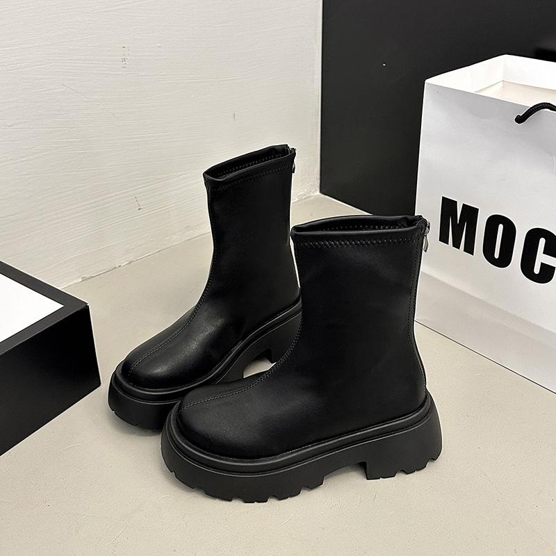 

Французские ретро короткие ботинки Мартина женские 2025 новые на толстой подошве с увеличением роста универсальные с задней молнией эластичные тонкие ботинки 40 чёрный