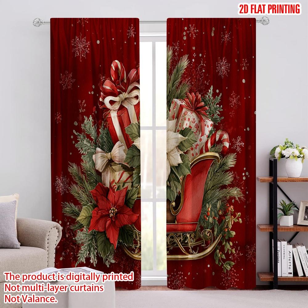 

2pcs,2D plane printing Curtains Digital Printed Sled Filled with Gifts Polyester Easy Install (without rod) Decorations For Home 52.50 × 116.00 cm 2 pcs
