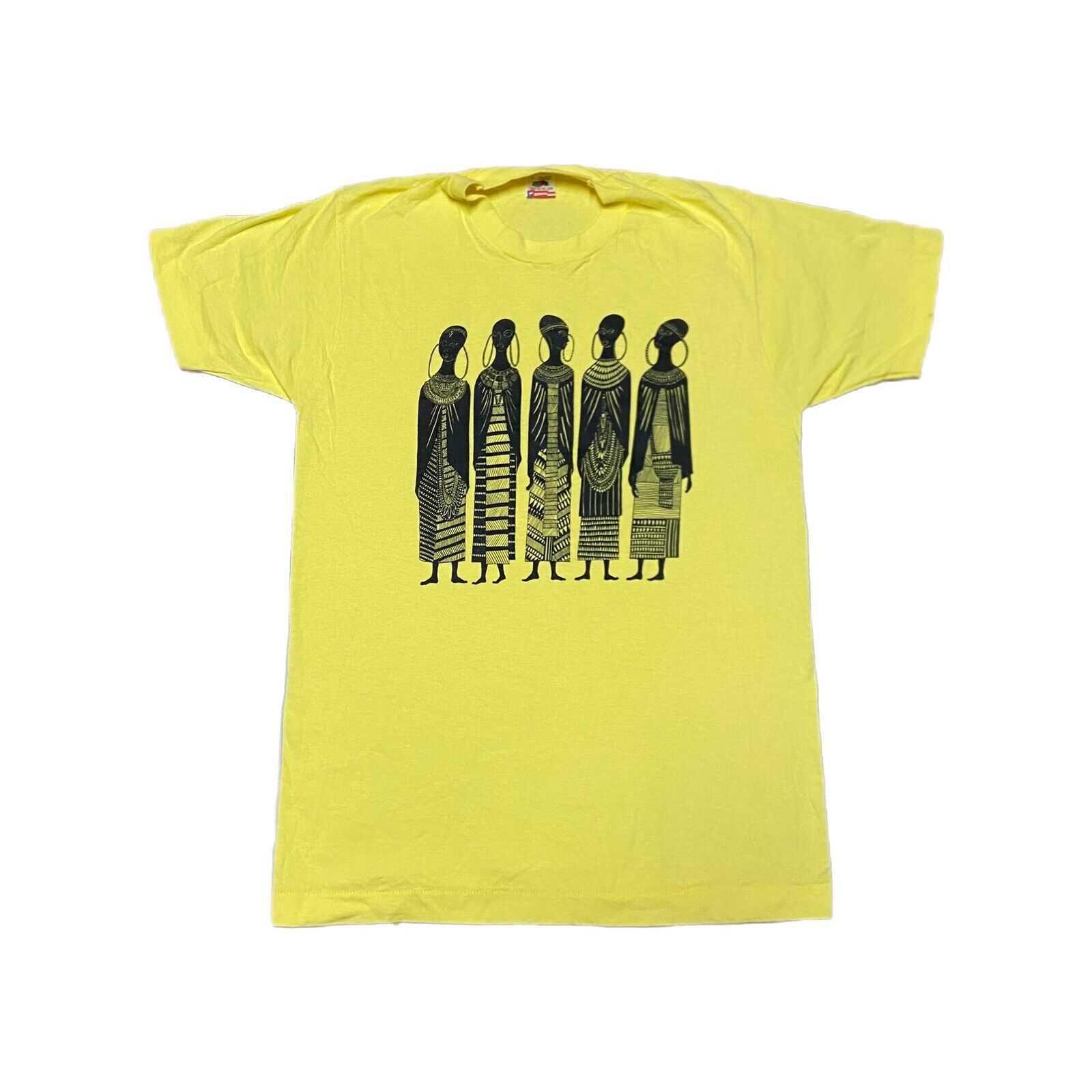 Vintage Maasai Women Shirt Men s L Heidi Lange Art Africa Kenya Yellow Cotton L