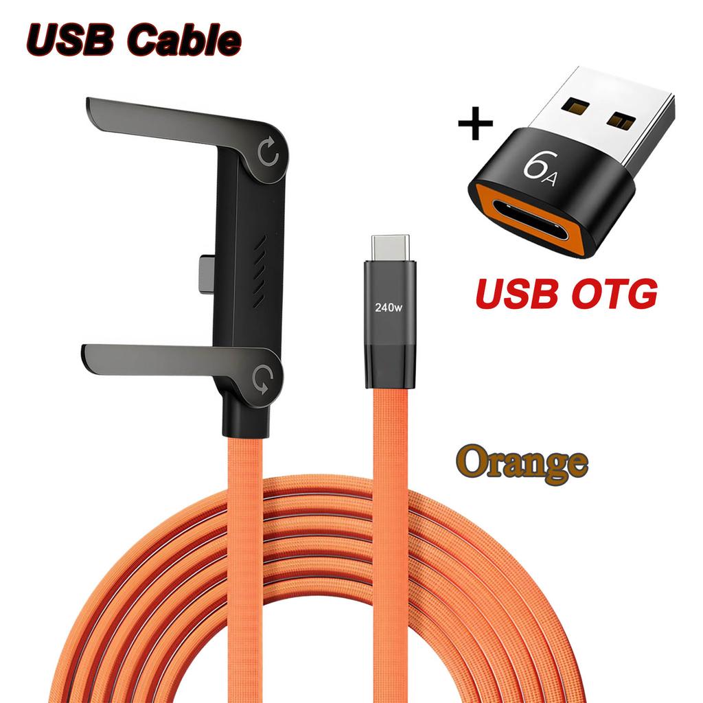 240W 2-in-1 Fast Charging Foldable Bracket Data Cable Type-C To Type-C USB To Type-C Data Wire with OTG Phone Stand