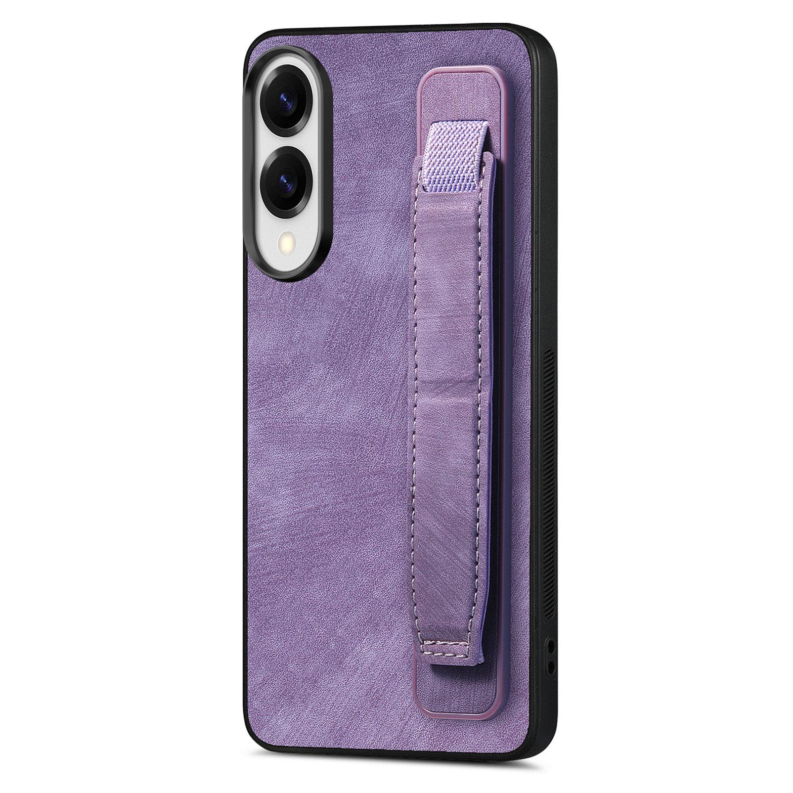 

For Samsung Galaxy S25 Edge Case with Wristband Kickstand Leather+TPU Phone Cover Purple
