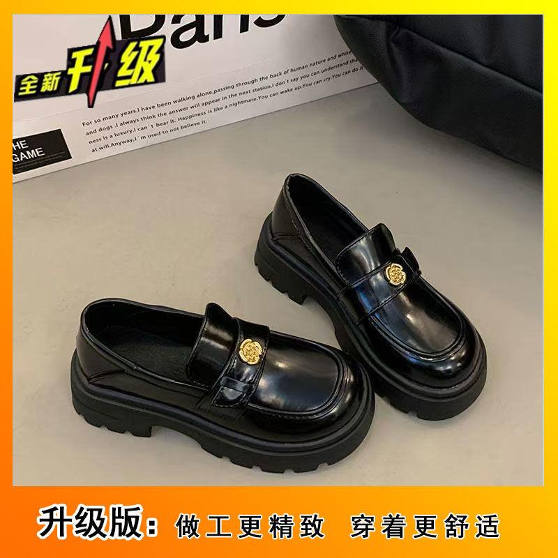 

Coarse heel British style small leather shoes women s 2025 winter new retro loafer platform black French one-pedal single shoes 40