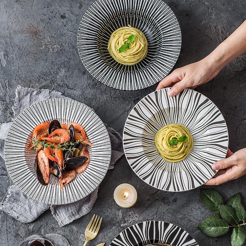 Ruhan Striped Bone China Deep Pasta/Soup Plate