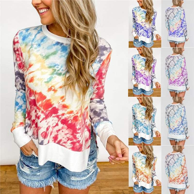

Autumn 2020 Tie-Dye Gradient Round Neck Long Sleeve Women s Top 5XL