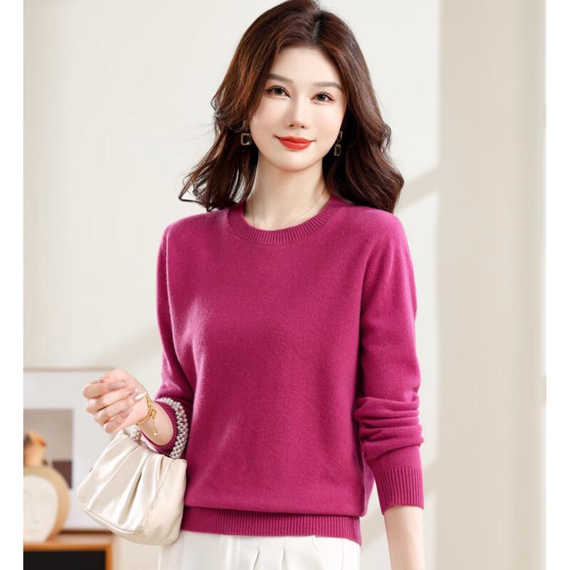 SNOWFLYING Women's 2025 Pure Wool Round Neck Pullover Sweater