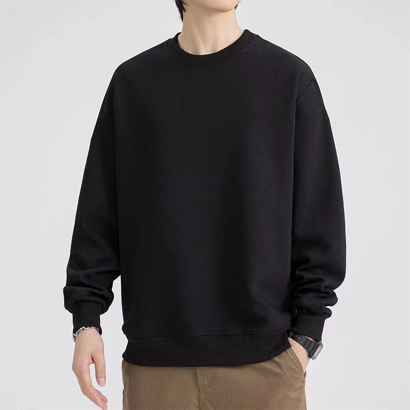 Men's Trendy Solid Color Round Neck Sweatshirt - Casual, Versatile, Loose Fit, Micro Drop Shoulder, Pullover for Spring & Autumn