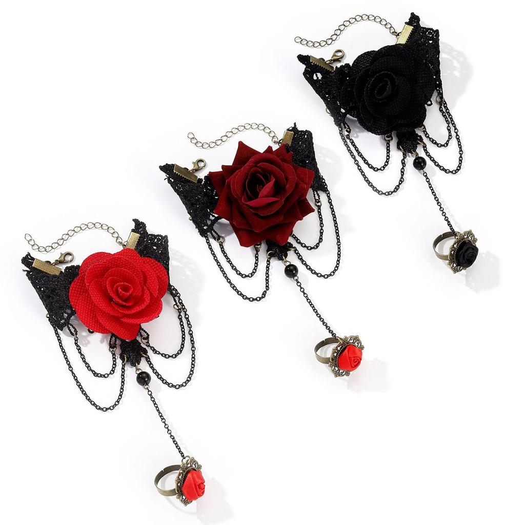 "Vintage gotický náramek s krajkovým prstem Lolita Rose"