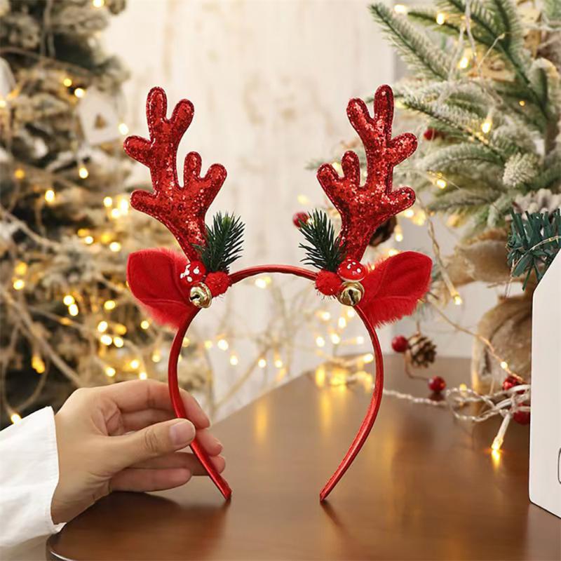 1~10PCS Christmas Headbands Sequins Reindeer Antlers Ears Hair Clips For Women Girl Halloween Party Cosplay Light Headdress