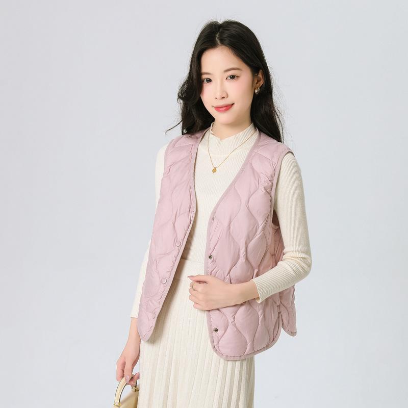 New standard velvet V-neck liner vest light down vest women's winter new gourd pattern collarless cloud inside
