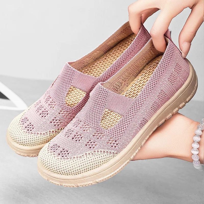 Womens Mesh Shoes Summer Breathable Casual Shoes Lightweight Walking Flats Shallow Mouth Hollow Out Footwear Comfortable Loafers