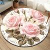 JIT 3D Rose Blume Runder Bereichsteppich - Weicher Polyester Handwaschbarer Teppich für Büro, Zimmer, Garten, Küche, Badezimmer - Elegant Mu