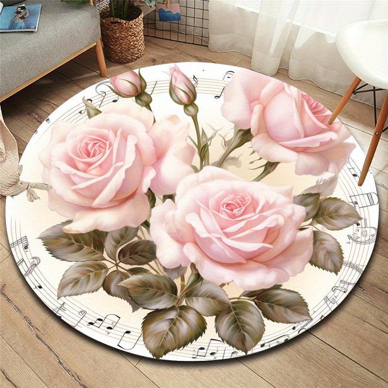 JIT 3D Rose Blume Runder Bereichsteppich - Weicher Polyester Handwaschbarer Teppich für Büro, Zimmer, Garten, Küche, Badezimmer - Elegant Mu