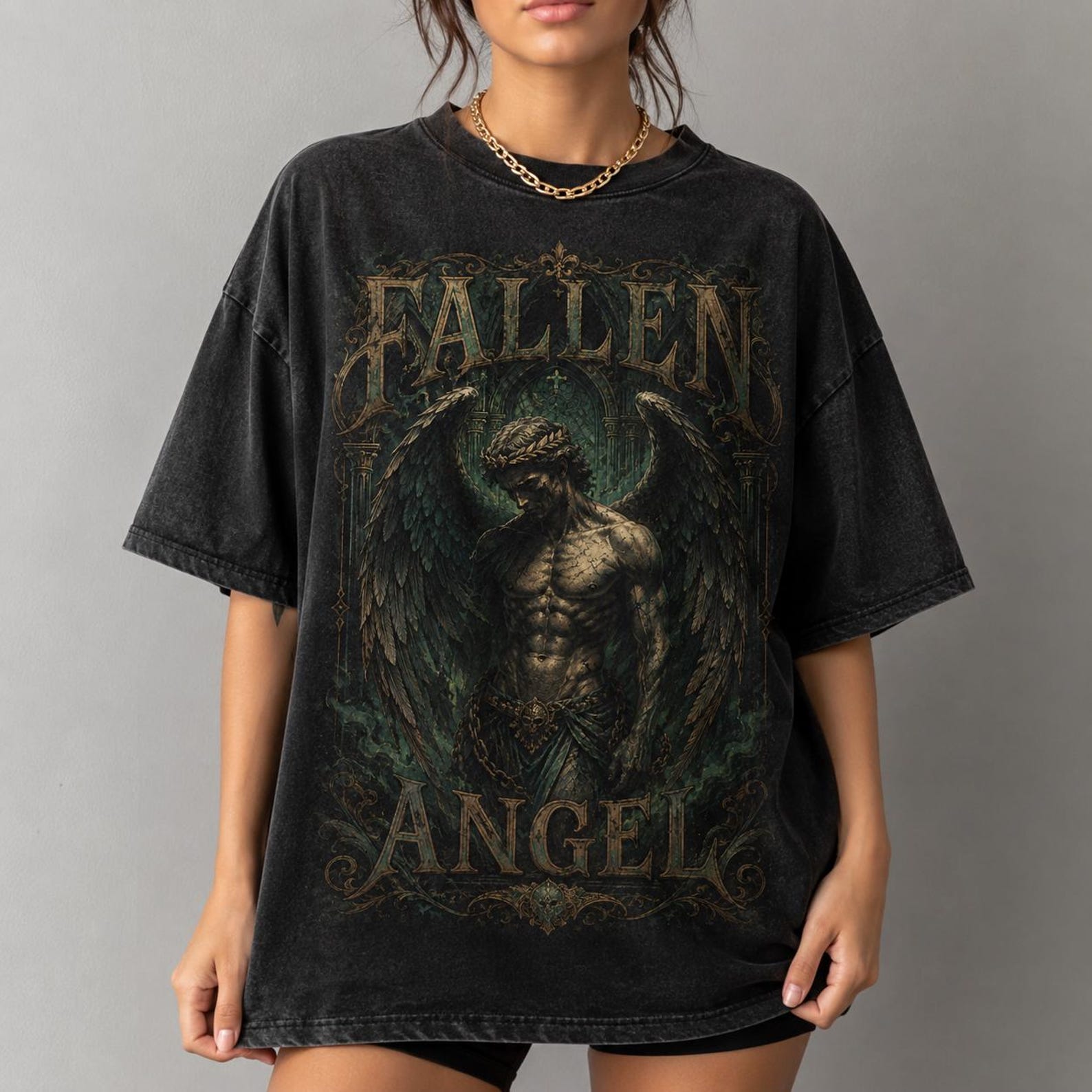 Fallen Angel Comfort Colors Tee, Dark Gothic Fantasy Graphic T-Shirt, Vintage Angel Shirt L
