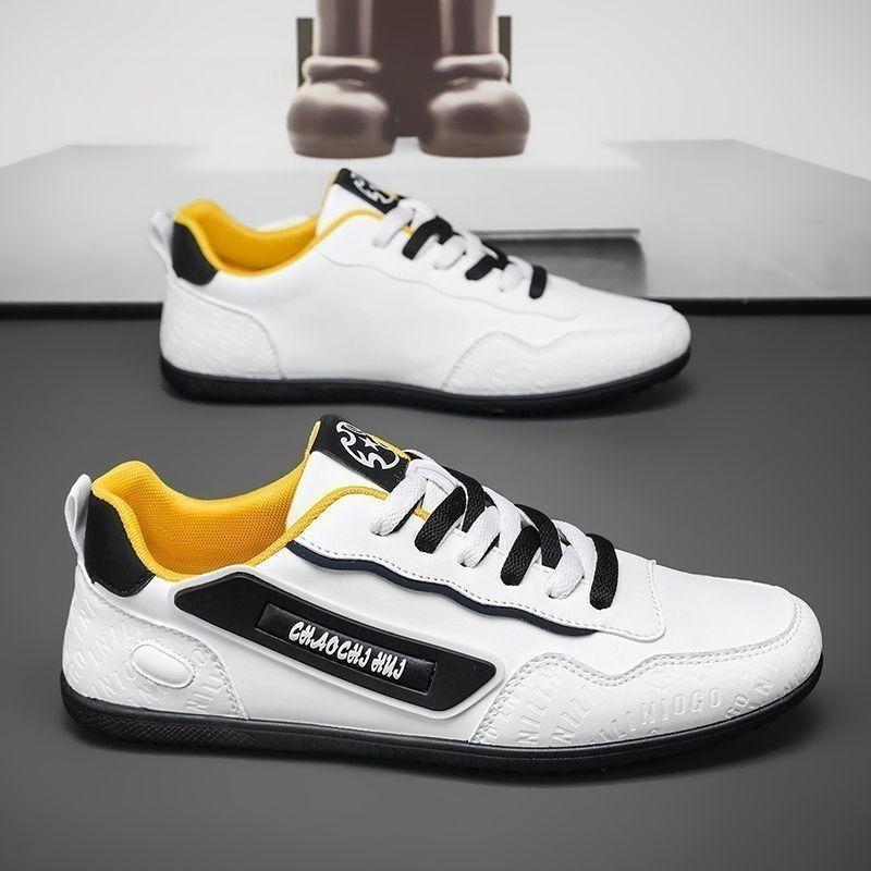 Mens Breathable Leather Upper Casual Sneakers Soft Soled Lace Up Sports Shoes