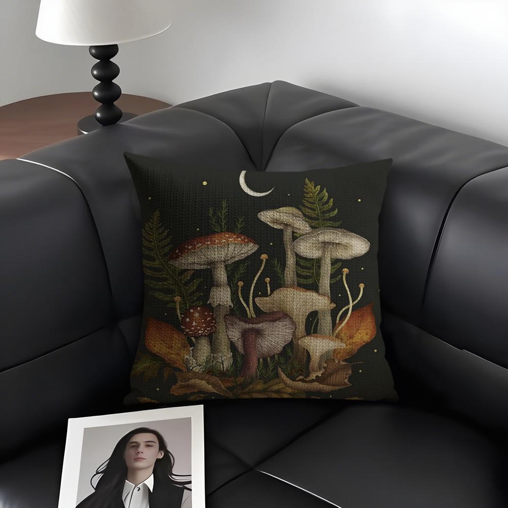 Mushroom Illustrations Cushion Cover Natural Linen Organic Fabric DoubleSided Printing Sofa Home Decor Gift Pillow Case