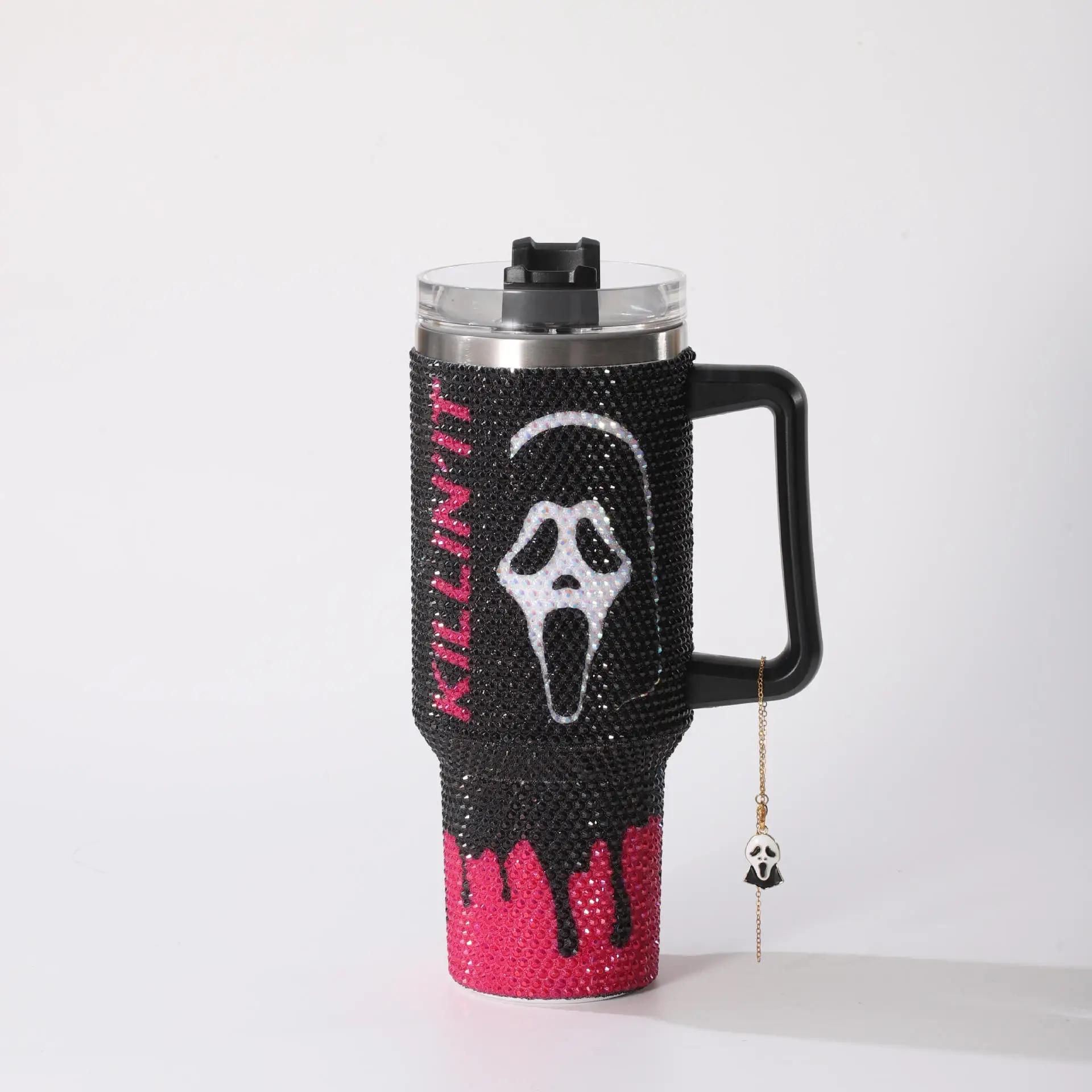 

1pcs 40oz Stainless Steel Tumbler Car Cooler Cup Rhinestone Jack O Lantern for Halloween Party Drink Holder for Vehicle 1000ml