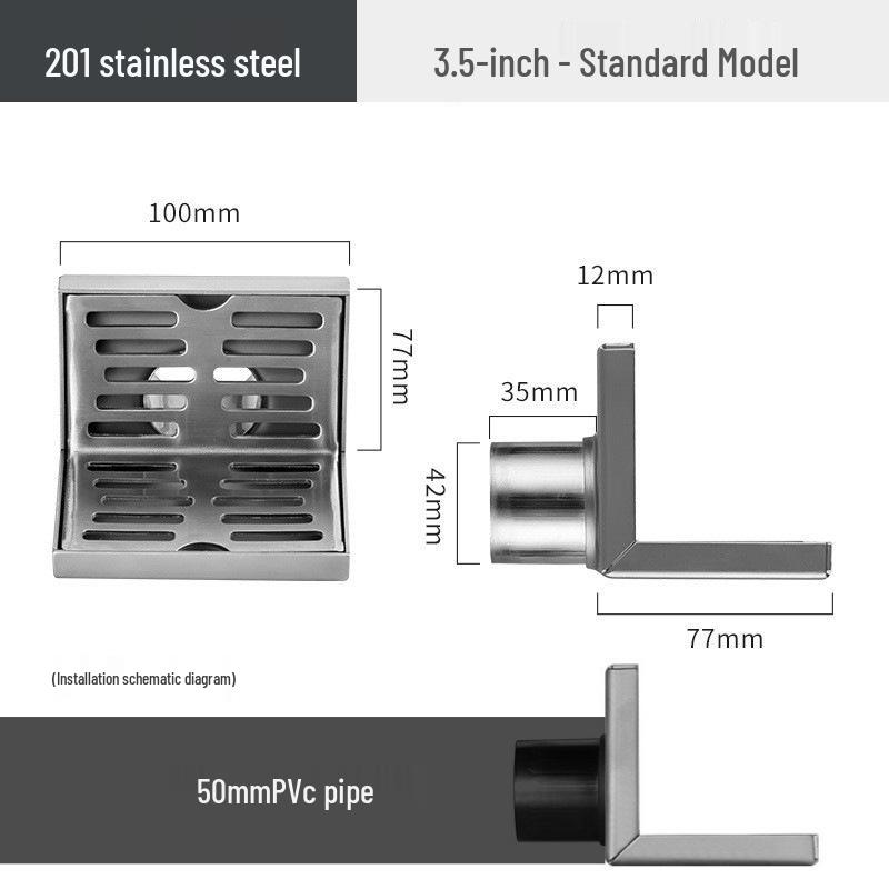 304 Stainless Steel Wall-Mounted Right Angle L-Shaped Floor Drain for Bathroom, Balcony, or Rooftop.