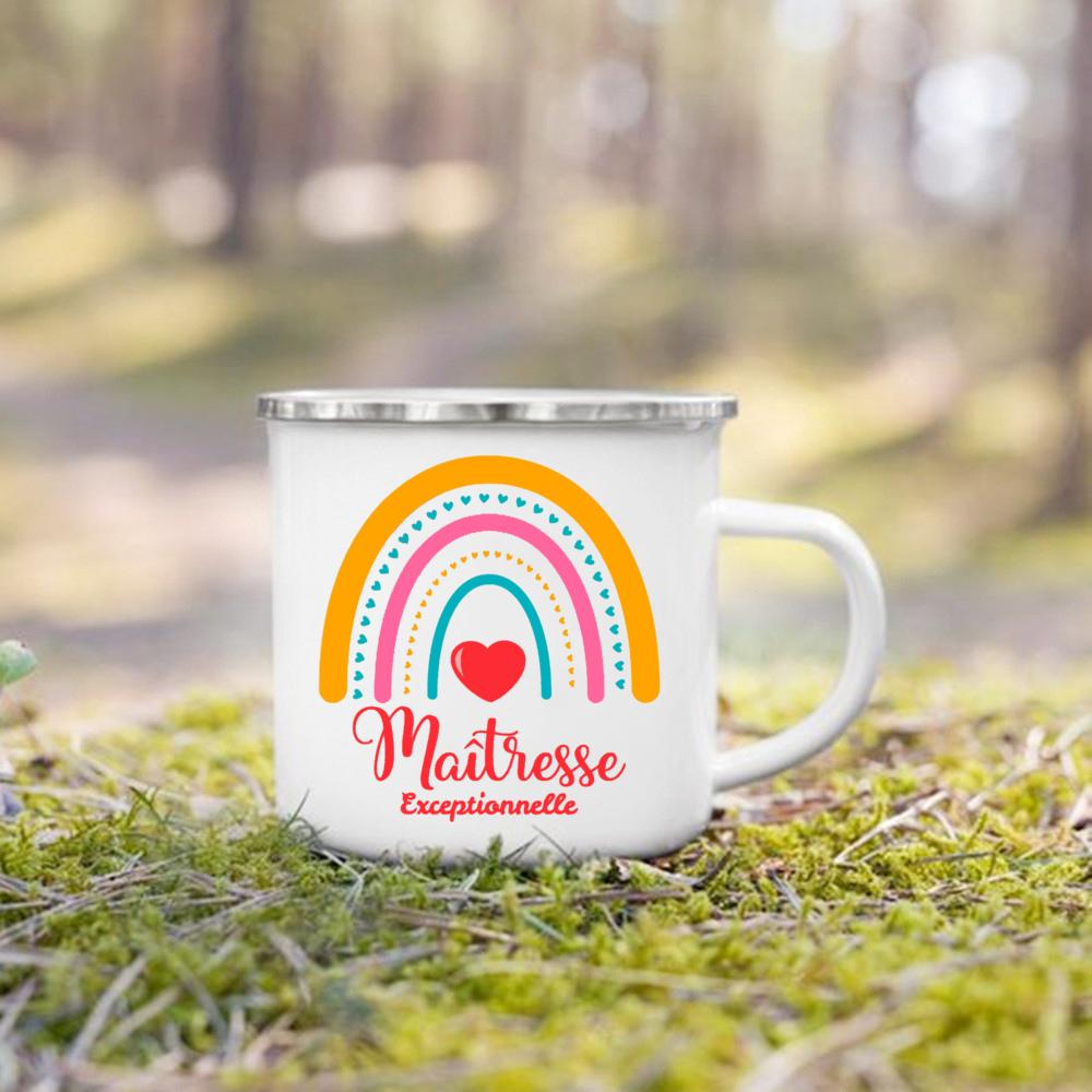 Best Teacher In The World French Print Mug Coffee Cup Drinks Camping Enamel Mugs Teacher's Day Graduate Thanks Gift for Teachers