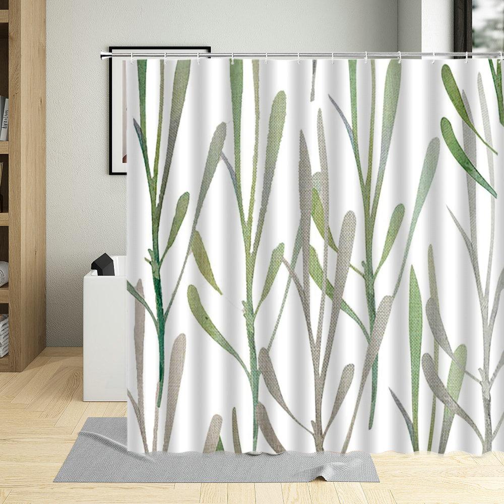 Leaves Shower Curtain Watercolor Tree Branch Leaf Vine Plant Bath Curtain Modern Fabric Nordic Bathroom Decor