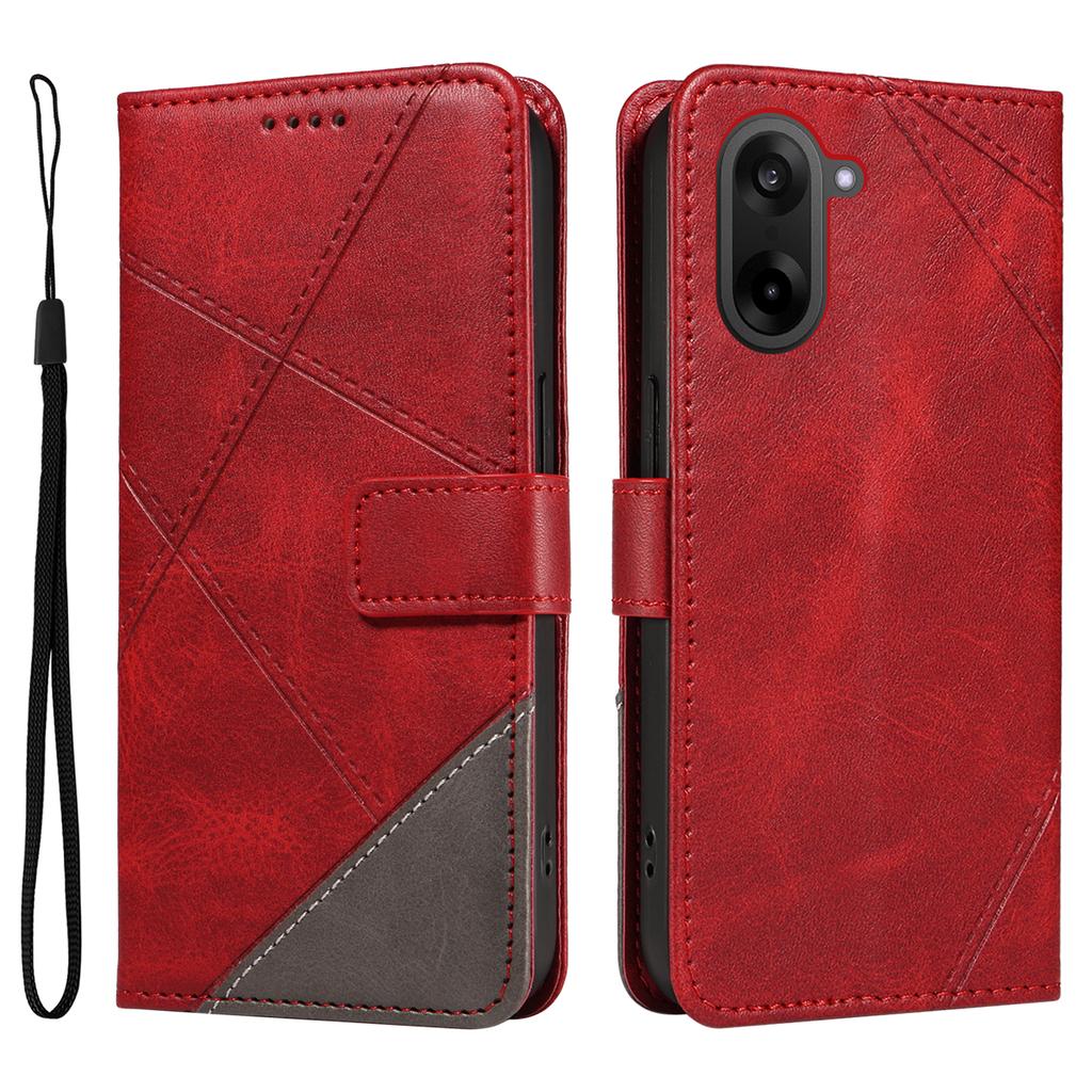 For OnePlus Nord CE5 5G/OnePlus Ace 5 Racing 5G Leather Case Geometric Line Design Wallet Phone Cover with Wrist Strap