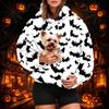 Damenmode Halloween-Print Hoodie mit Haustier-Tasche, Lässiger Pullover Sweatshirt
