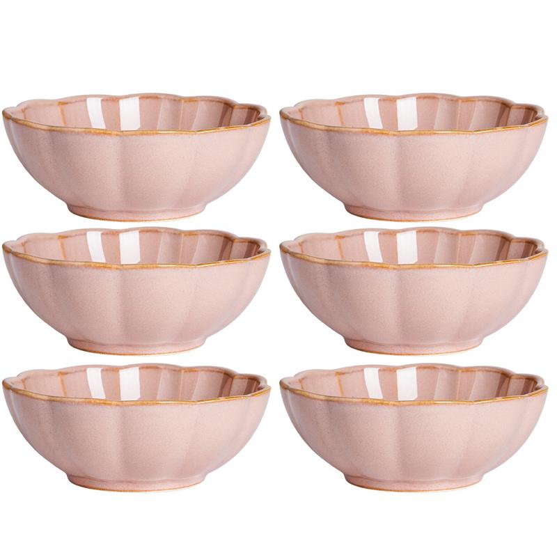 

6-Piece Ceramic Banchan Bowls Set, Korean Style Flower Shape Kimchi Dishes, 4.3 Inch Appetizer Serving Plate Dishwasher Safe