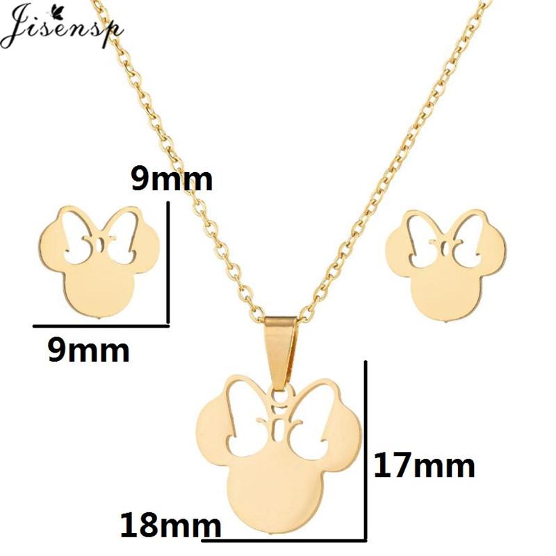 Cartoon Bowknot Mouse Stainless Steel Jewelry Set for Women Fashion Anime Animal Necklace Earrings Party Accessories