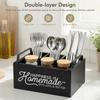Porta Utensili per Angolo del Piano Cucina Portaposate per Piano di Lavoro con 4 Scomparti Organizzatore in Legno per Utensili da Cucina