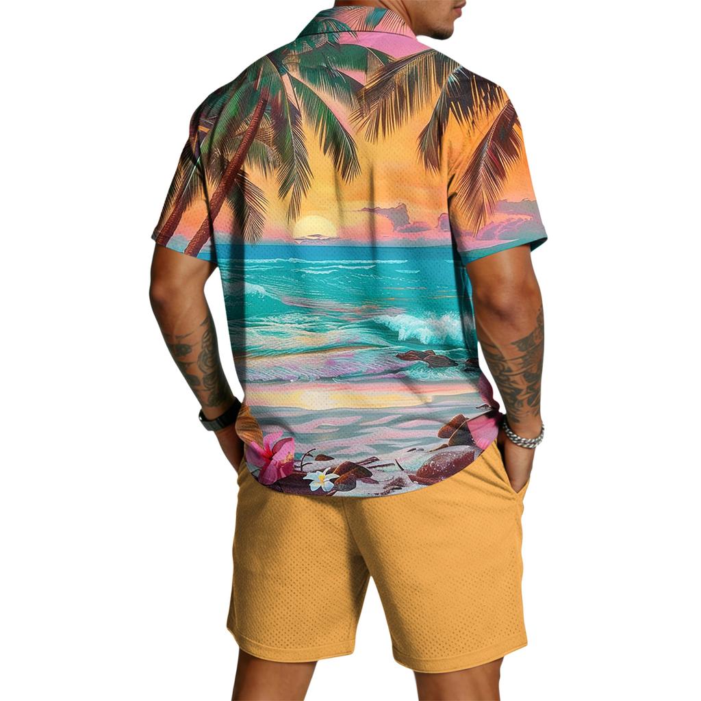 Men's Casual Lightweight Breathable Short-Sleeve Shirt And Shorts Set