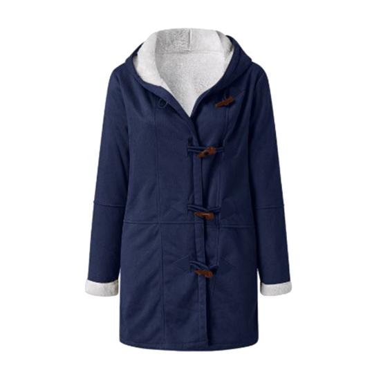 Women's Sherpa Lined Hooded Coat Casual Long Sleeve Horn Button Fleece Jacket with Hood Thicken Winter Warm Outerwear with Pockets