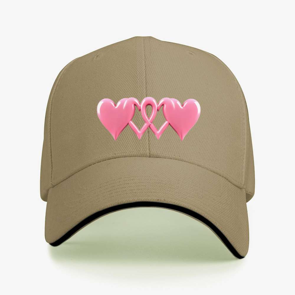Three Interlocking Pink Hearts Baseball Cap Polyester Casual Adjustable Unisex Gift Baseball Cap
