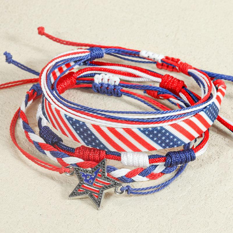 American Independence Day Red, White & Blue Star Woven Bracelet