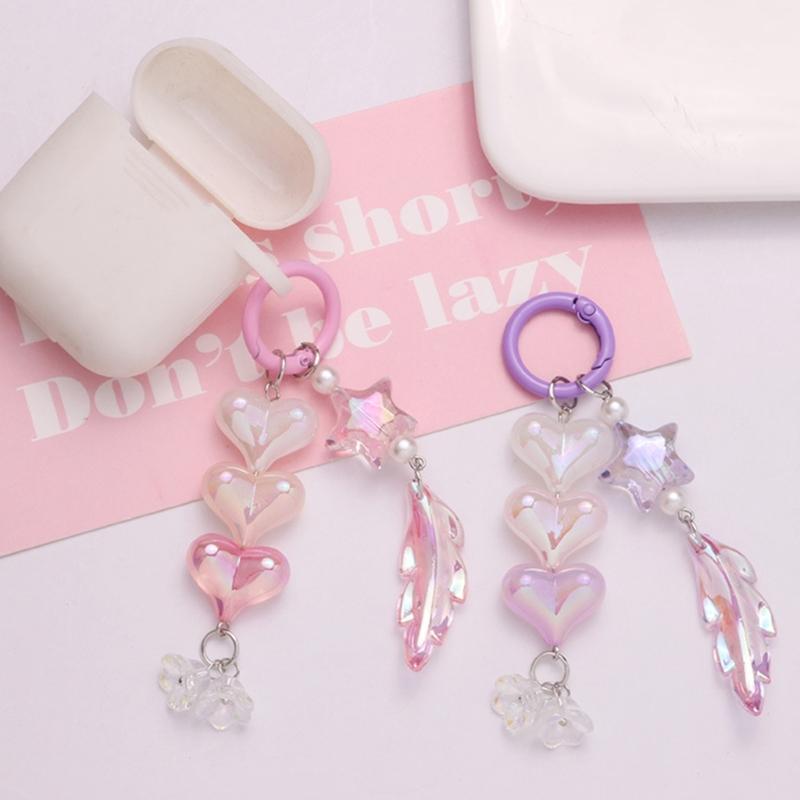 Sweet Heart Keychains Party Gifts Acrylic Material Cute Feather Keychains Handbag Pendent Keyrings for Women Girls
