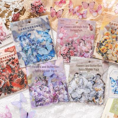 Fantasy Butterfly Shadow Serie PET-Aufkleberpaket: Blumen-, Busch- und Landschaftscollage