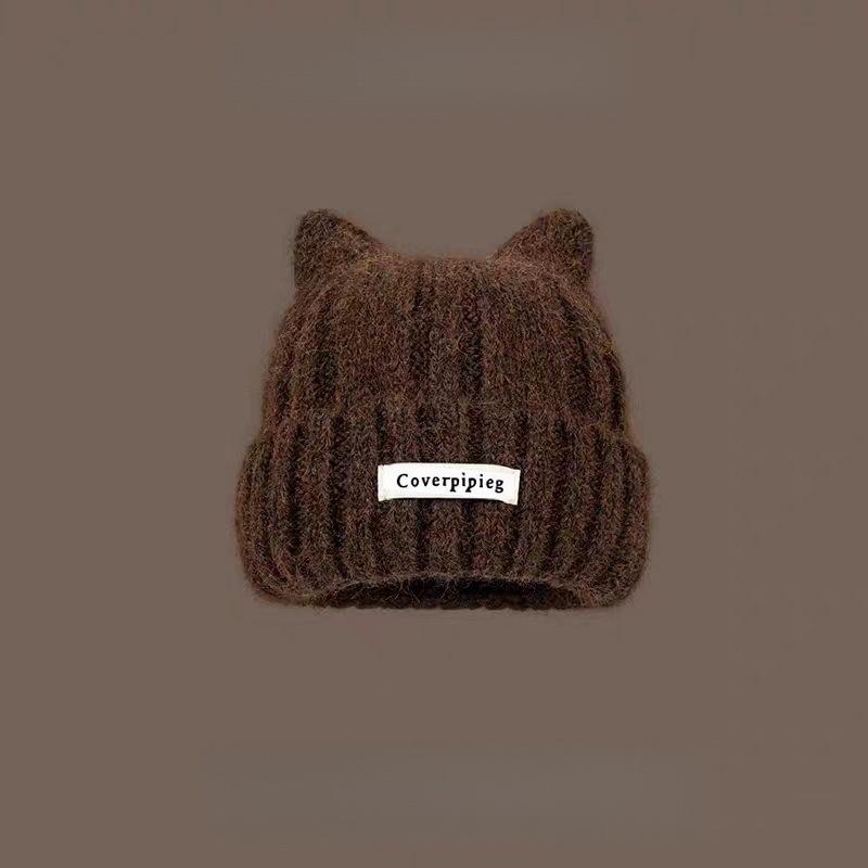 Cute Warm Woolen Hat for Women Girls Fashion Versatile Kitten Ear Knitting Hat Funny Warm Cold Proof Couple Ear Protection Hat