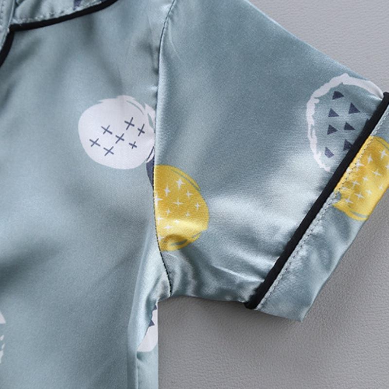 Summer Children Baby Boys Girls Pineapple Print Sleepwear Set Short Sleeve Blouse Tops Sleep Pants