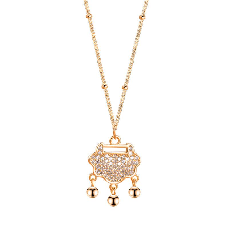 

S925 Silver Ruyi Safety Lock Necklace Versatile Silver Jewelry Long Life Lock Antique Jewelry Gold Chain Clavicle Chain Girls 925 Silver