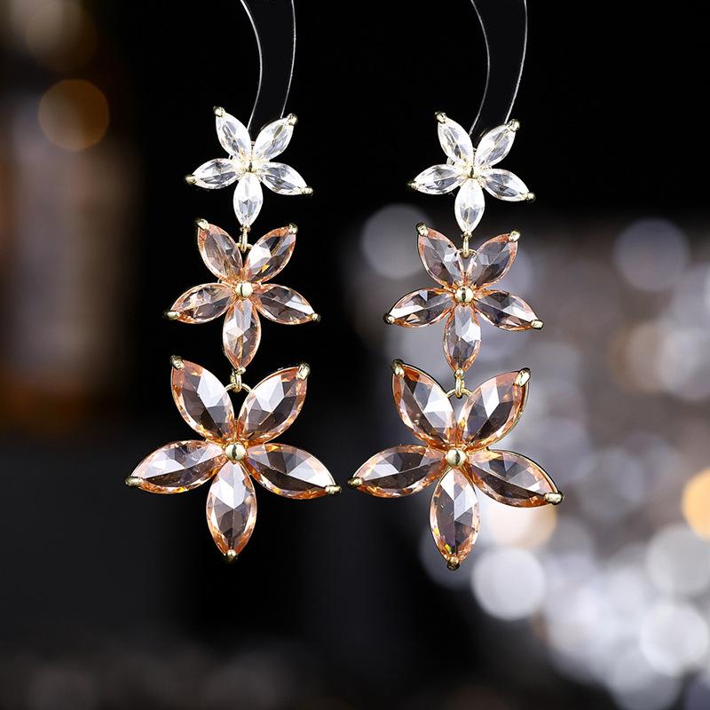 925 Silver Needle Flower Crystal Earrings, Korean Style High-End Zircon Studs, Sweet Dopamine Design for Women
