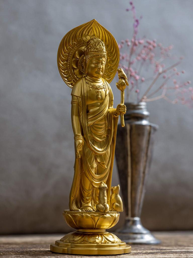 Pet Kannon Bodhisattva 16cm Protection and Pet Memorial by Takaoka Copperware Statue, (Gold) - "Animal Service" (P Kannon/M)