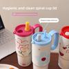Car Cup Stainless Steel Insulated Travel Mug With Handle And Straw