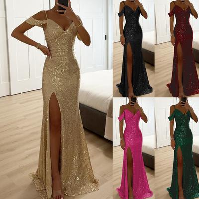 2026 New IN Style Hanging Strap Dress Sequined, Slit, Casual, Loose Fitting, V Neck, Long Gown for Parties Long Gowns with Sequins and Side Slit